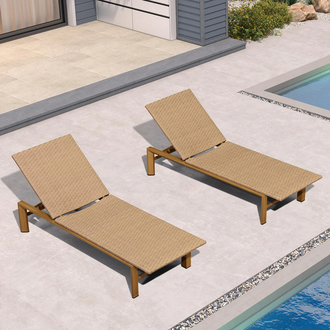 PURPLE LEAF Patio Chaise Lounge Chairs Outdoor, Wicker Pool Lounge Chairs for Outside with Adjust... | Purple Leaf