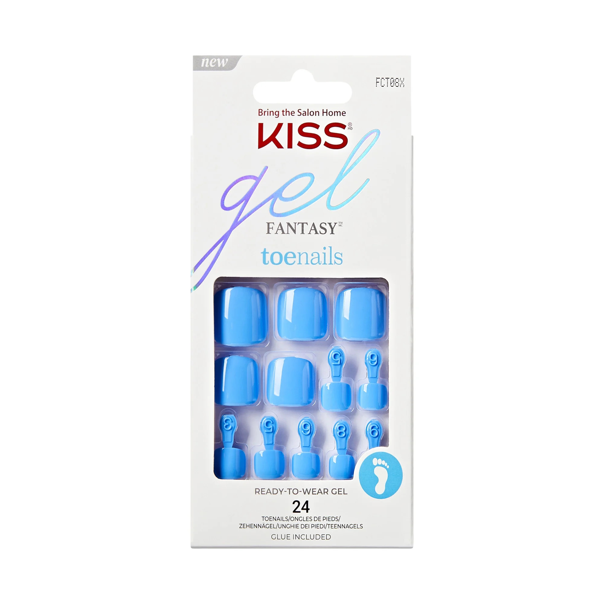 KISS Gel Fantasy Color, Press on Toenails, Electric Feel, Blue, Short Squoval, 24 Count | Walmart (US)