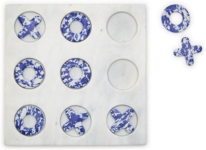 Two's Company Blue Marble Hand-Crafted Tic-Tac-Toe - Marble/Marble Dust | Amazon (US)