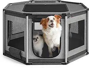 Feandrea Dog Playpen, Oxford Fabric Dog Fence, Octagon Dog Crate, L, 44.1 x 44.1 x 24.4 Inches, P... | Amazon (US)