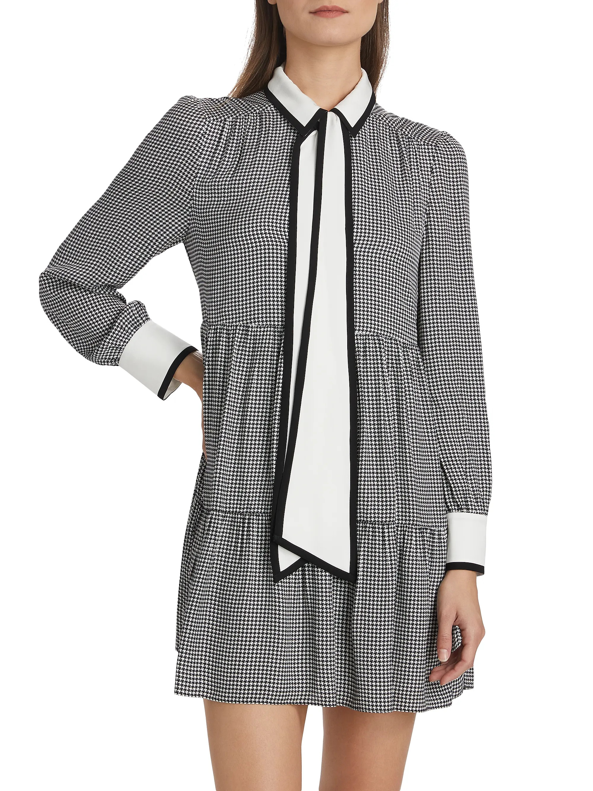 Carol Houndstooth Tieneck Minidress | Saks Fifth Avenue