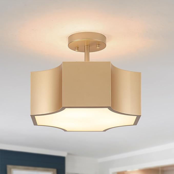 Modern Gold 3-Light Ceiling Light Fixture, Metal Industrial Semi Flush Mount Close to Ceiling Lig... | Amazon (US)