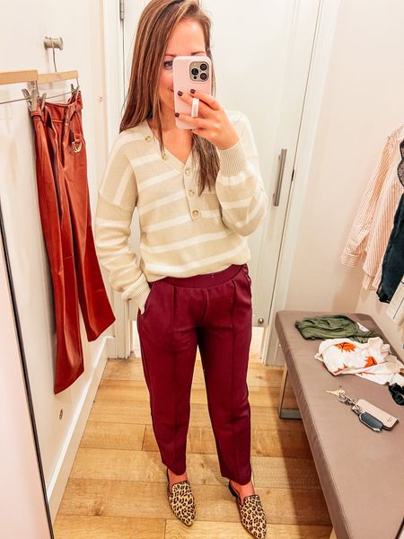 Such versatile work pieces for this fall and winter season! Pants come in gray and navy as well as burgundy. Love the relaxed fit of the sweater.

Sizing- tts in both top and bottoms (xs)

#LTKunder100 #LTKworkwear #LTKstyletip