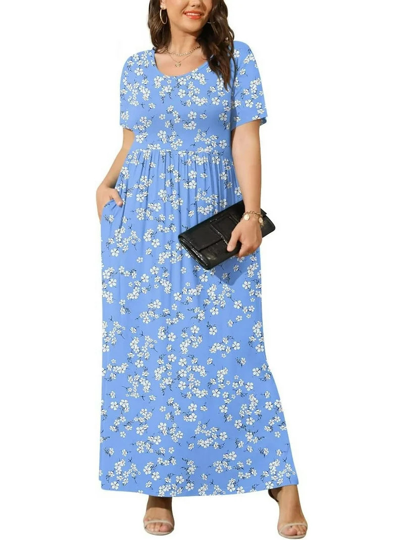 WUJINXIA Women's Summer Plus Size 2X to 6X Maxi Loose Dress with Pockets | Walmart (US)