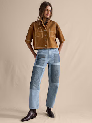 Mid-Rise Barrel Patchwork Ankle Jean | Banana Republic (US)