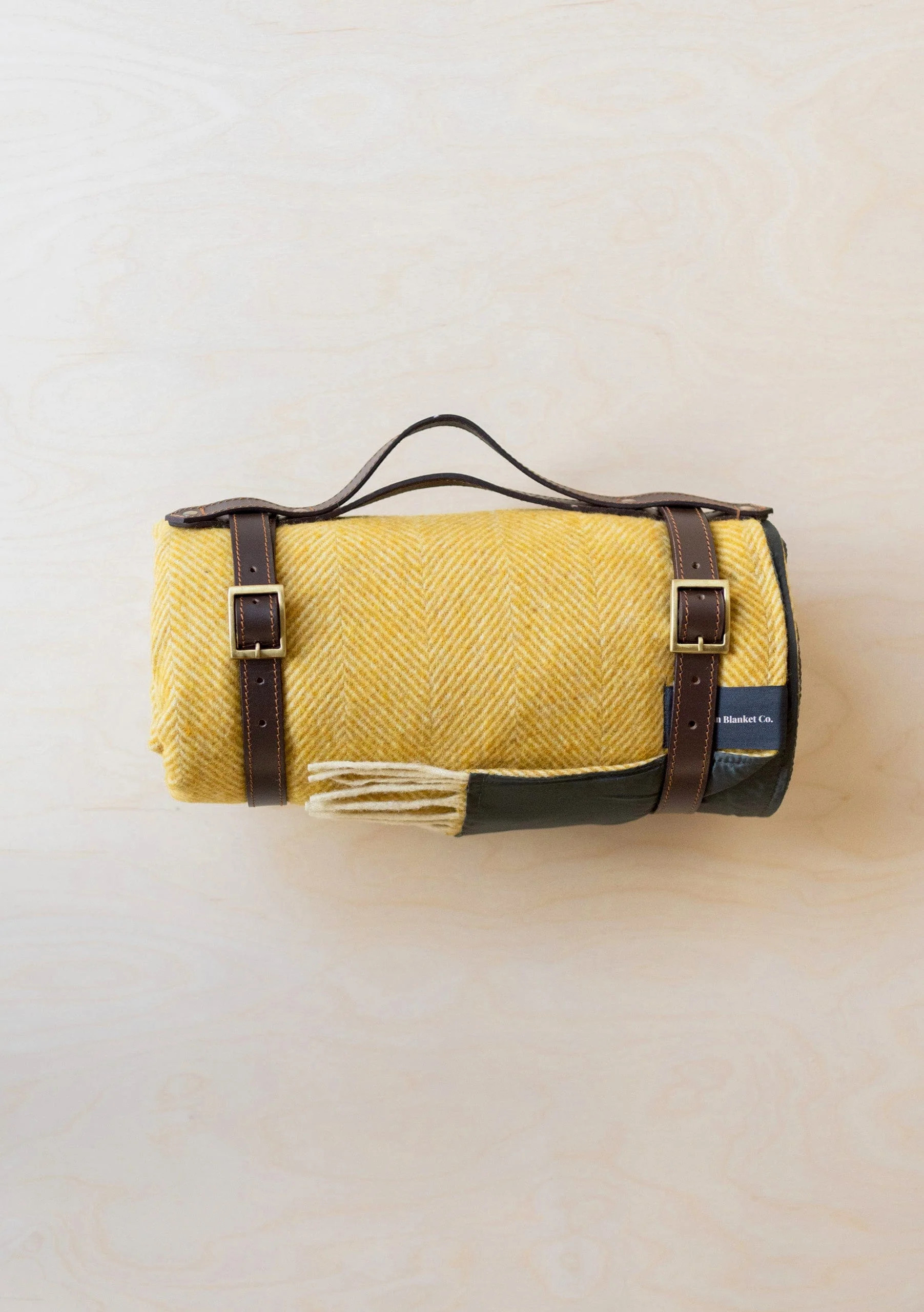 Recycled Wool Picnic Blanket in Mustard Herringbone | The Tartan Blanket Co.