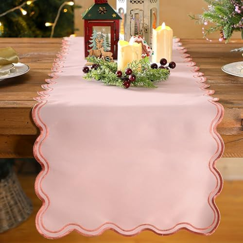 Scalloped Edge Table Runner 70 Inches Preppy Embroidery Edge Table Runner Cute Neutral Rustic Din... | Amazon (US)