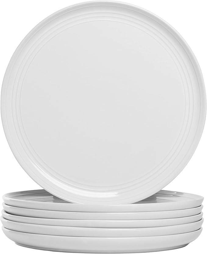 Double Line 10.5" Dinner Plate, Set of 6, White | Amazon (US)