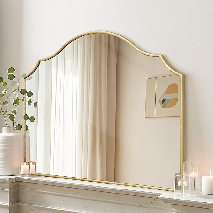 Gold Scalloped Arched Mirror: 36"x26" Large Modern Mantle Mirror - Minimalist Dresser Wall Mirror... | Amazon (US)