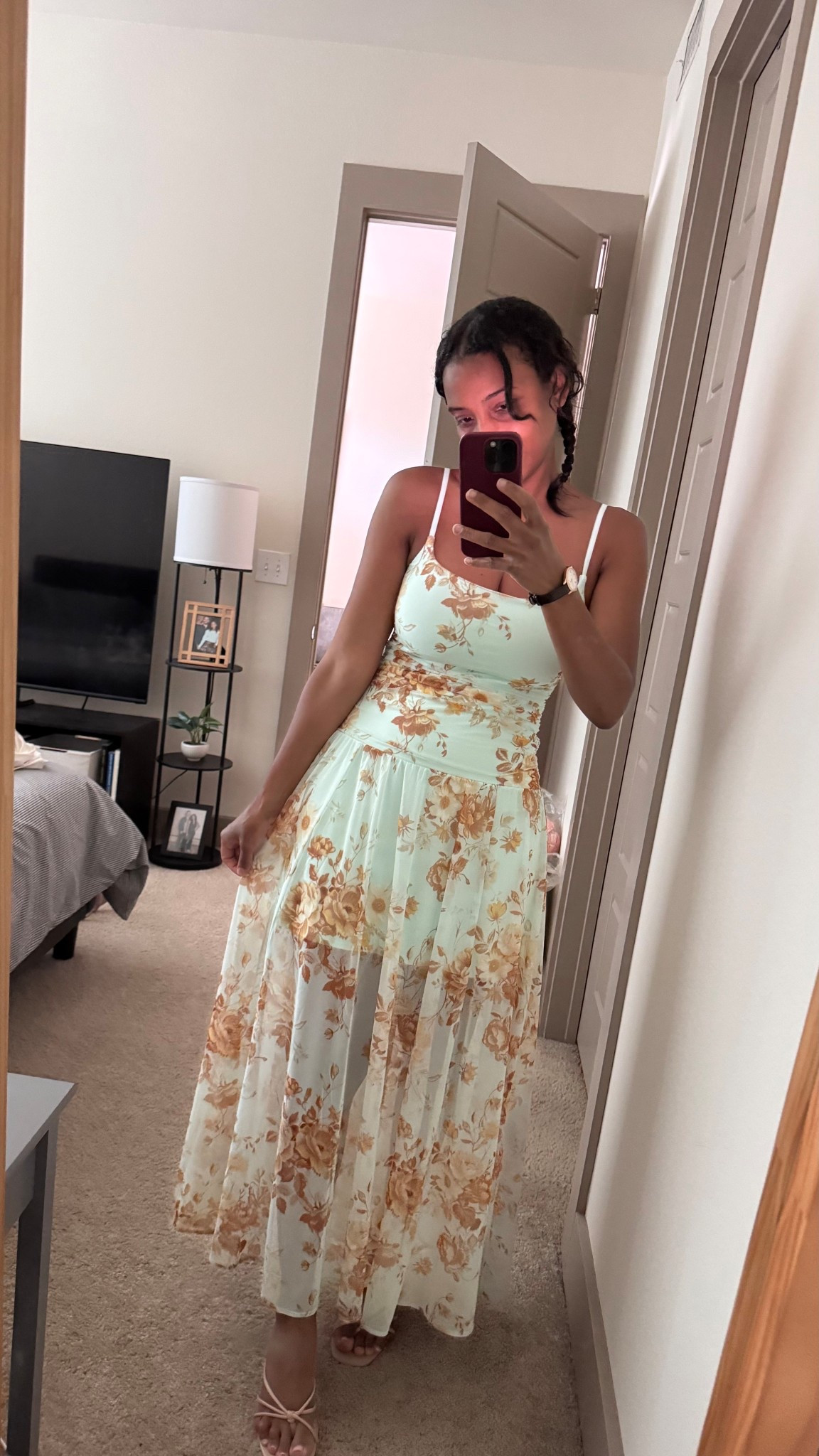 Summer wedding guest dress 
Floral wedding guest dress
Floral maxi dress
Abercrombie bra-free flowy sheer maxi dress 
Size small 
Kitten heel sandals 

#LTKWedding #LTKSeasonal