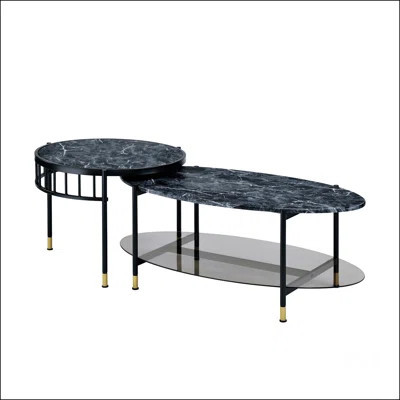 Engineered Stone Top And Black Finish Nesting Table | Wayfair North America