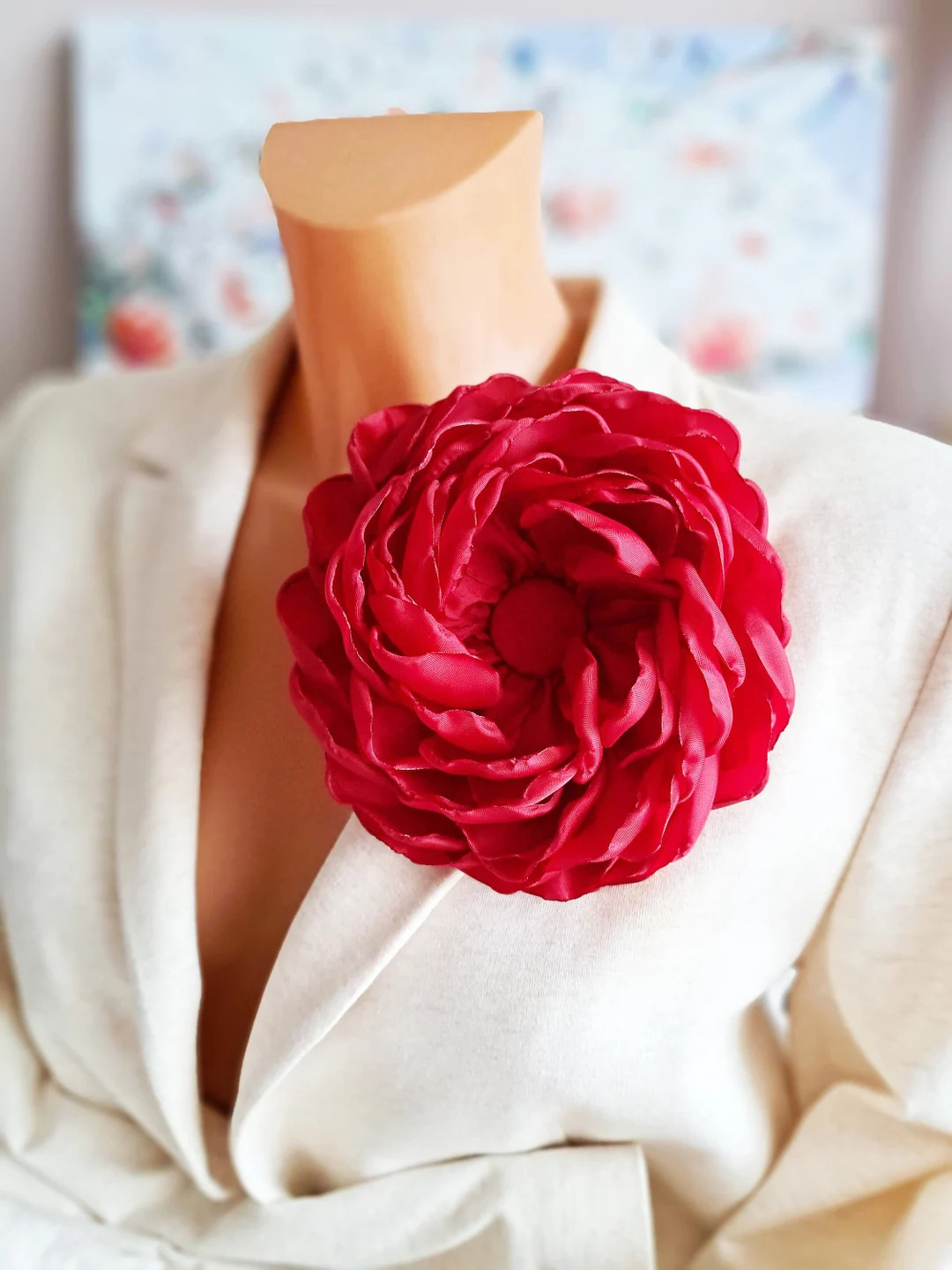 Red Flower Brooch Gift for Women Fashion Flower Pin for Women Elegant Fabric Flower Broach Large ... | Etsy (US)