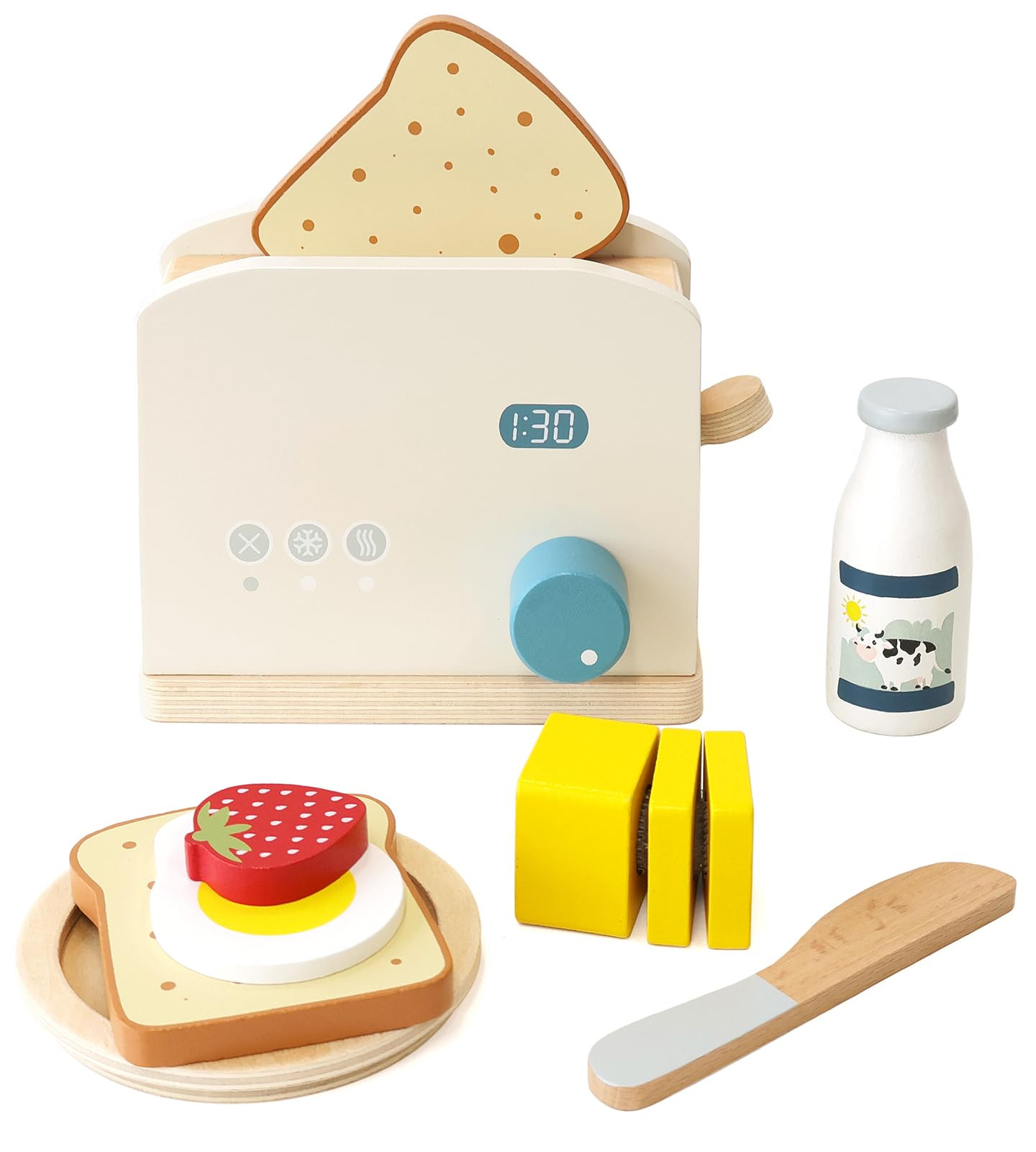 PairPear Pop up Toaster Play Kitchen Playset - Wooden Toy Food 11 Accessories for Kids | Amazon (US)