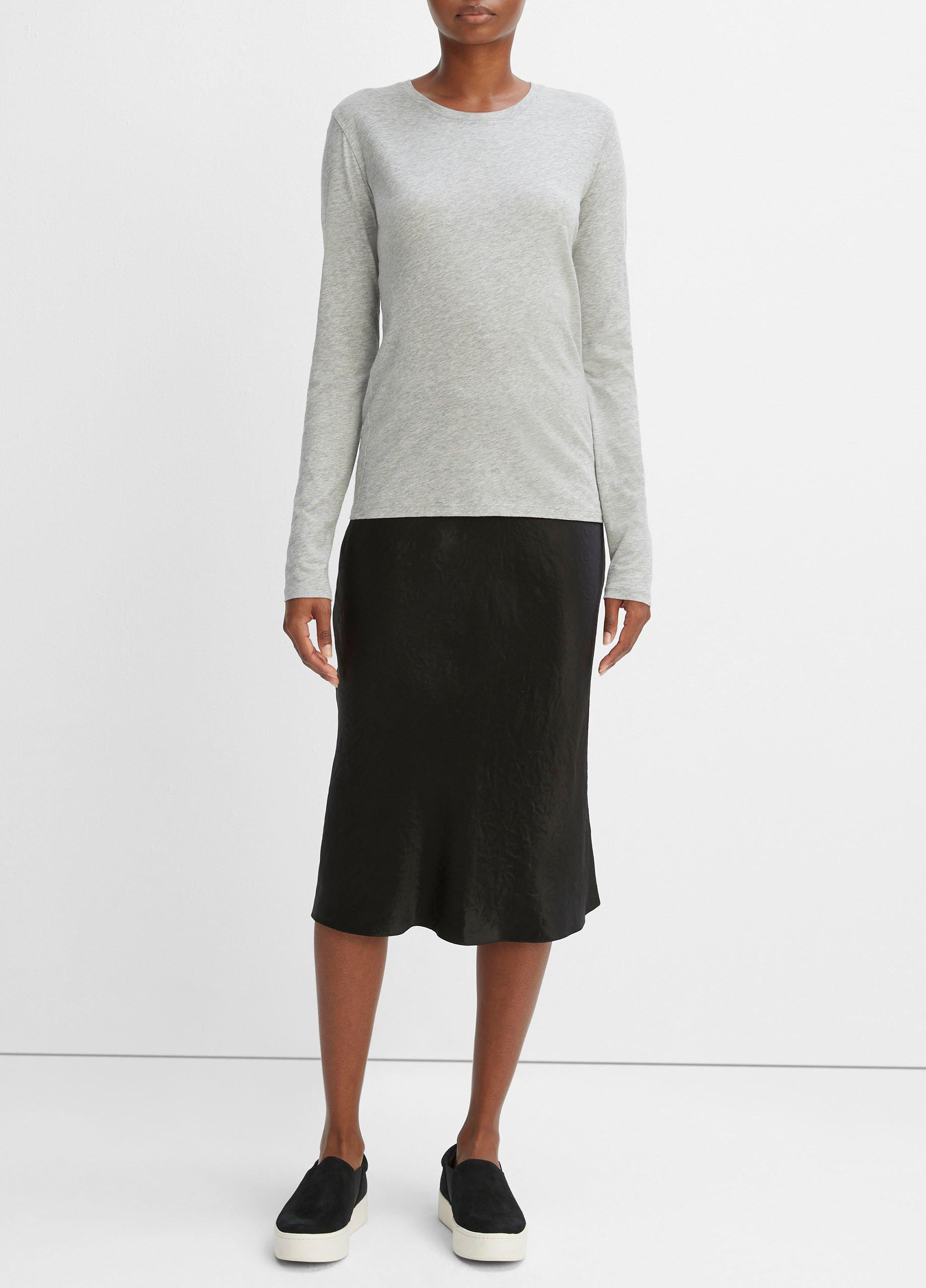 Women's Essential Long Sleeve Crew Neck T-Shirt, Heather Grey, Size XL Vince | Vince LLC