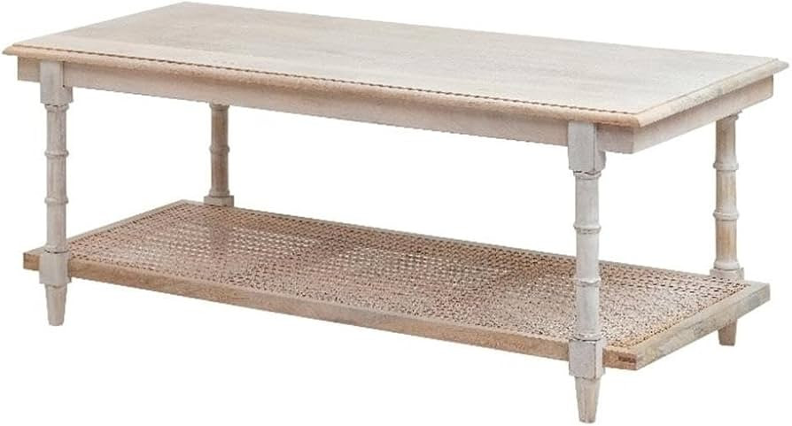 Chesterfield Wood & Cane Coffee Table in Whitewash | Amazon (US)