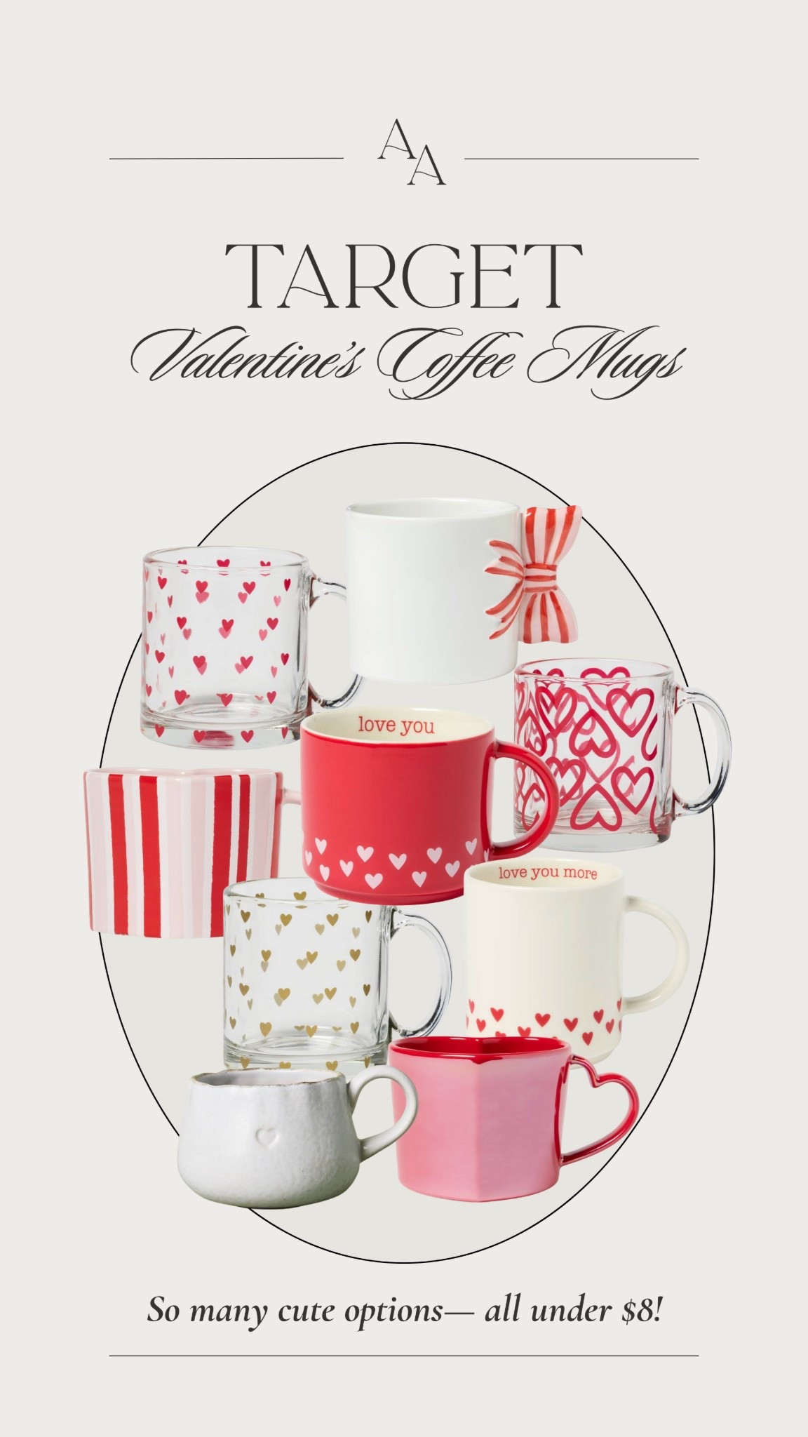 Valentines coffee mugs at Target— all under $8! So many cute ones that would also make for a simple gift idea paired with a gift card for Valentine’s Day! 

#LTKSeasonal #LTKHome #LTKFindsUnder50