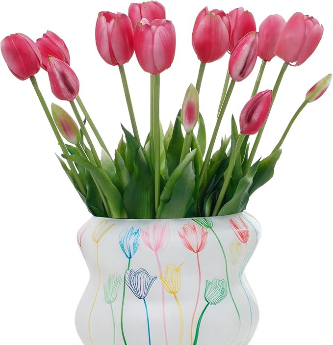 15pcs Deep Pink Latex Artificial Tulips Faux Flowers with Natural Feel Petals Waterproof Fake Flo... | Amazon (US)