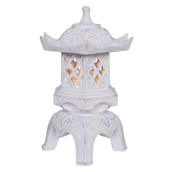 Lighted Pagoda Outdoor Garden Statue, 12", White, Resin, sold by At Home | At Home