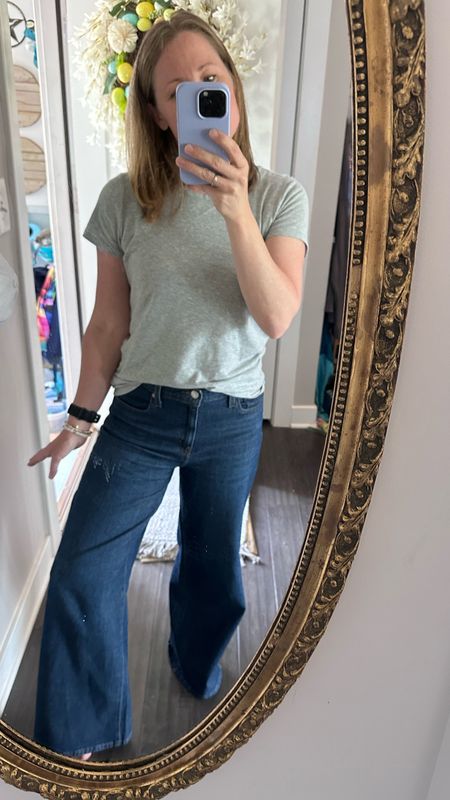 Wearing Levi’s Vintage High rise wide leg denim, so comfy too! I sized way down to a 2, normally a 6. Paired with a gap tshirt and a new bra. I’m 5’2 and these hit right at the floor.

#LTKstyletip #LTKover40