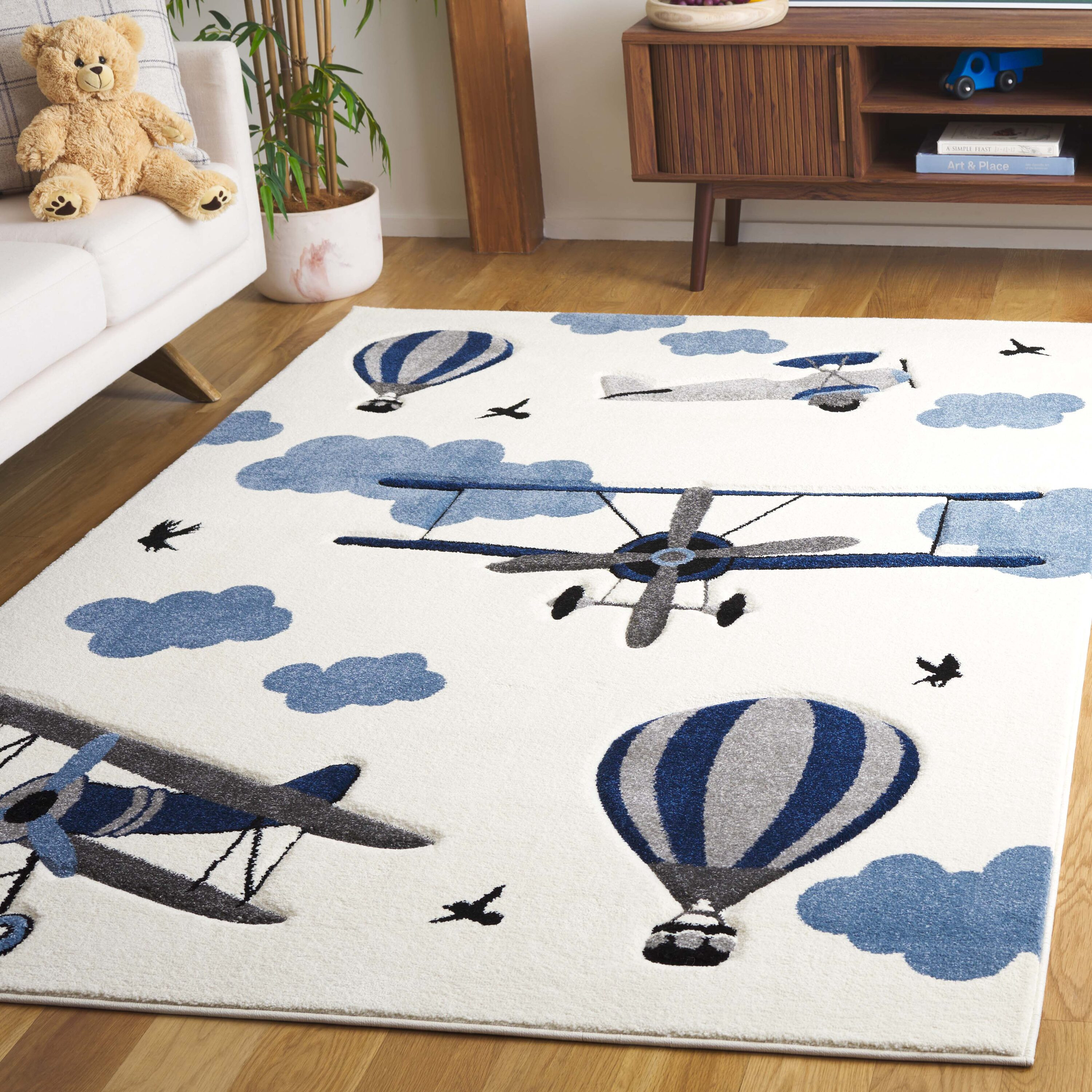 Safavieh Carousel Kids 137A Ivory/Blue 4ft x 6ft Small Rectangle Rug in White | CRK137A-4 | Lowe's