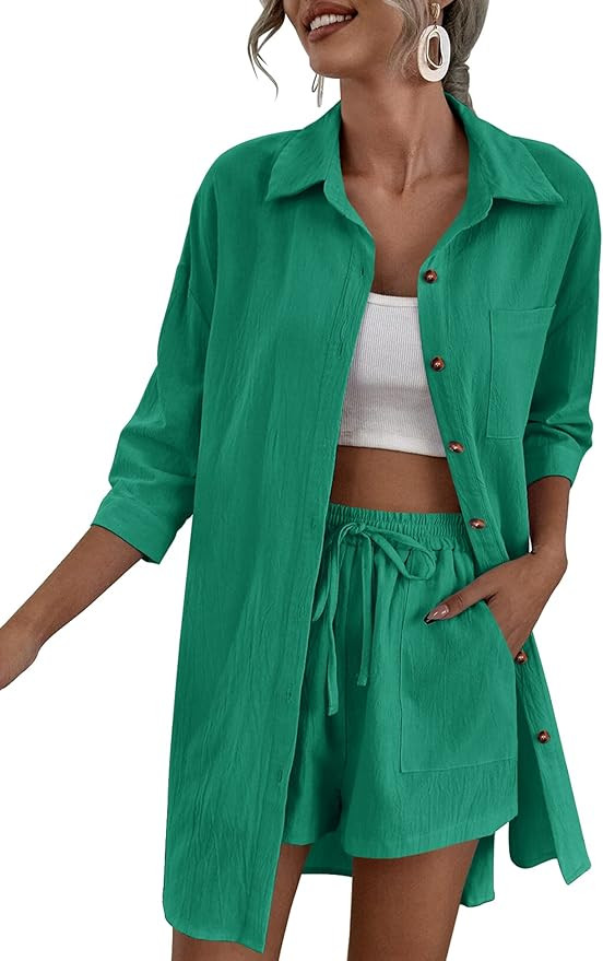 Zeagoo Women’s 2 Piece Lounge Tracksuit Outfit Sets Cotton Linen High Low Shirt and Drawstring ... | Amazon (US)