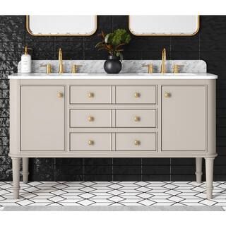 Home Decorators Collection Collette 60 in W x 22 in D x 35 in H Double Sink Bath Vanity in Greige... | The Home Depot