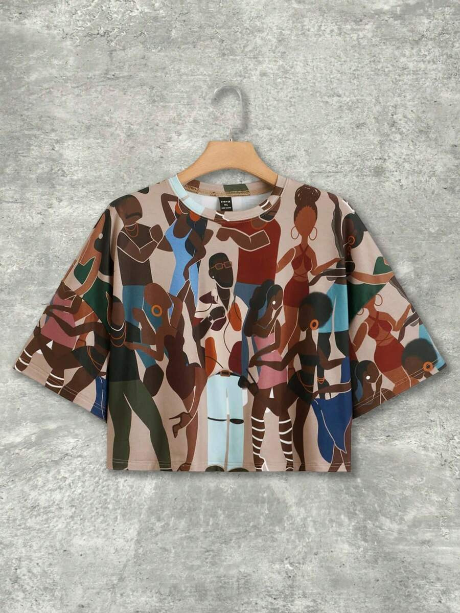 Y2Kool Sierra Siler Artist Retro Street Plus Figure Graphic Crop Tee, For Summer, Holiday, Vacati... | SHEIN
