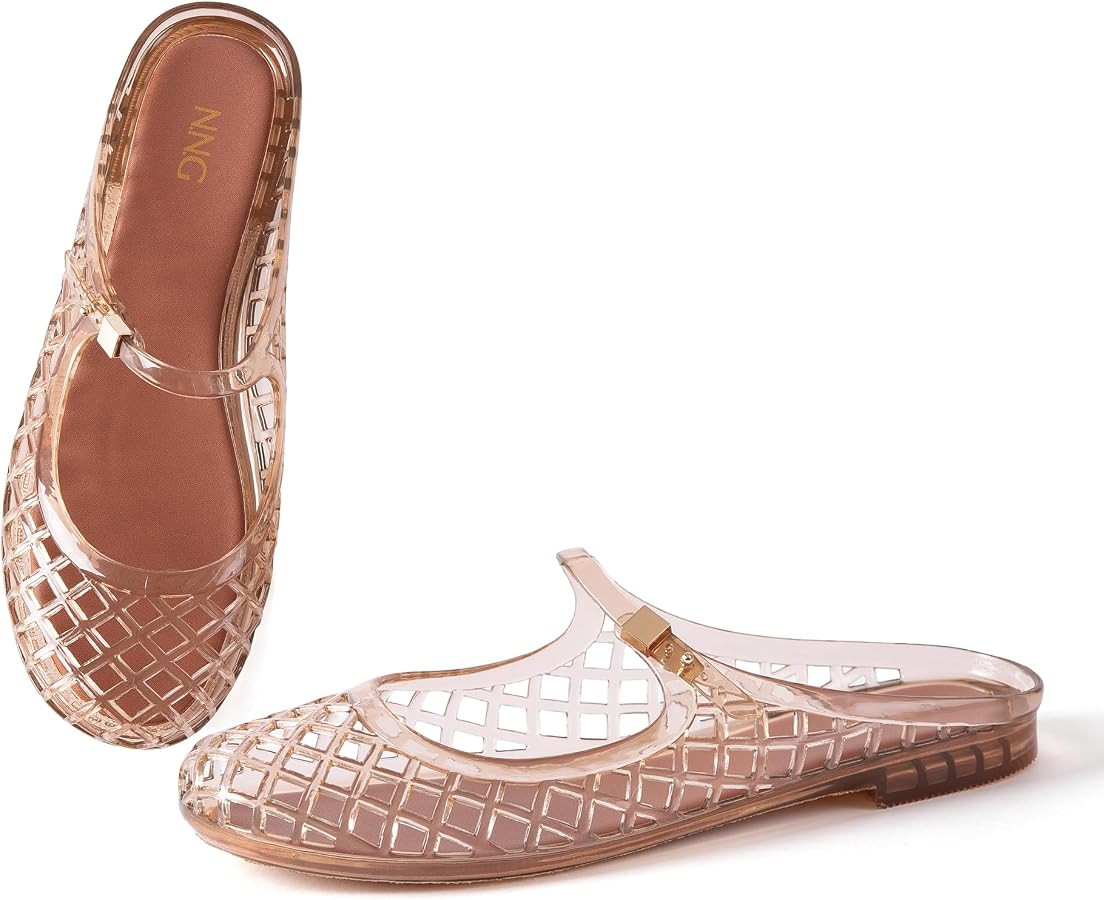 Women Mary Jane Jelly Mule Flat Sandals Waterproof Beach Pool Comfort Soft Insole Breathable Holl... | Amazon (US)