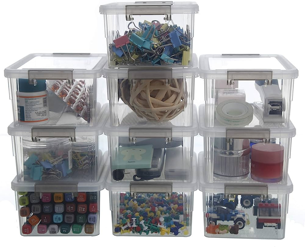 Citylife 1.3 QT 10 Pack Small Storage Bins Plastic Storage Container Stackable Box with Lids for ... | Amazon (US)