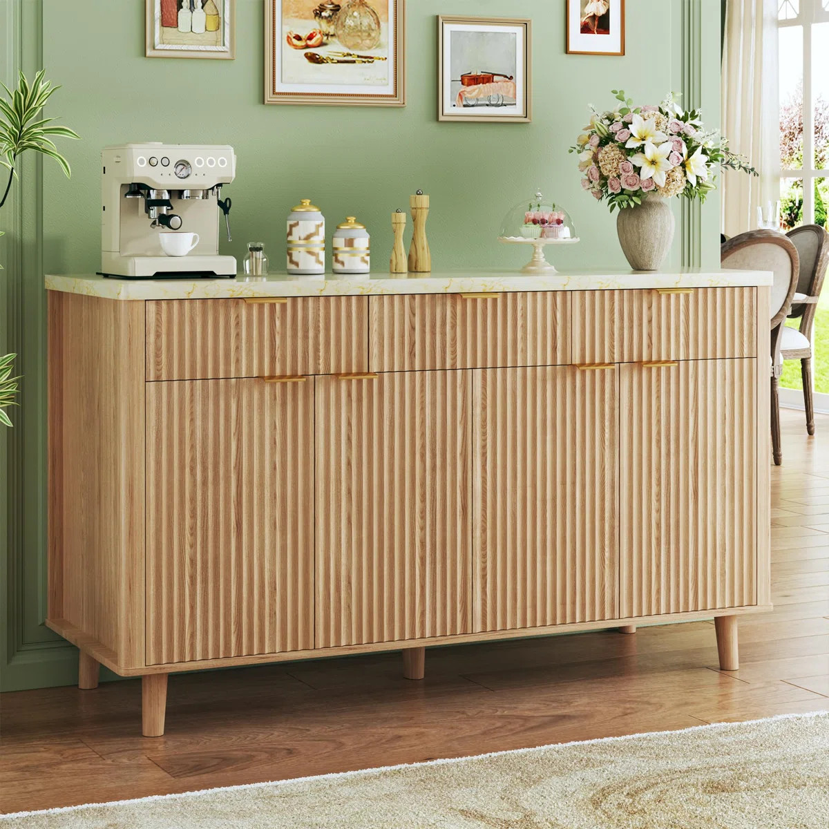 55" Large Modern Accent Sideboard With Faux Marble Top | Wayfair North America