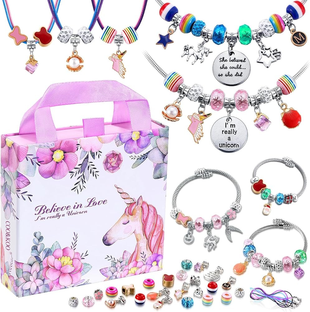 COO&KOO Girls Charm Bracelet Making Kit: Unicorn Jewelry Making Kit Gifts Crafts for Girl 8-12 A ... | Amazon (US)
