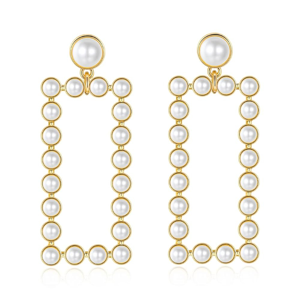 YUJIE Women's Chic Pearl Earrings Geometric Pearl Drop Earrings Pearl Dangle Earrings Jewelry | Amazon (US)