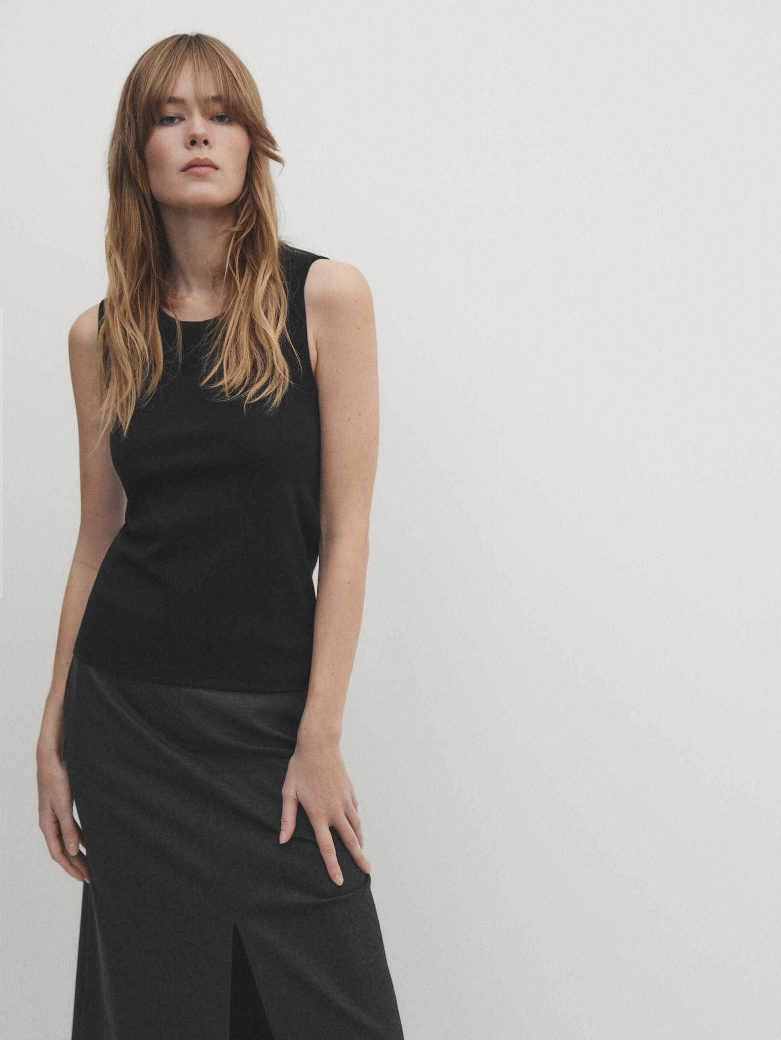 Fitted cotton blend tank top | Massimo Dutti US