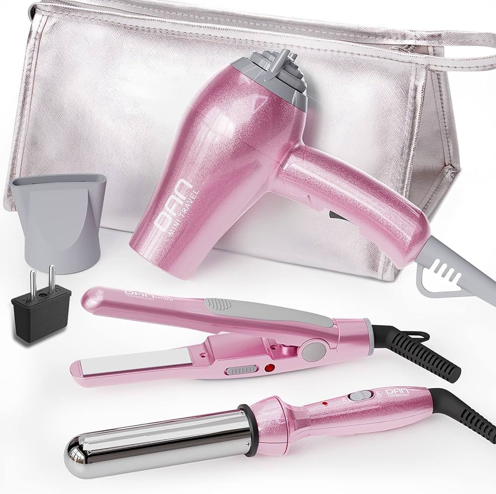 Travel Hair Styling Set,Travel Hair Dryer,Travel Curling Iron,Mini Flat Iron,Dual Voltage, with E... | Amazon (US)