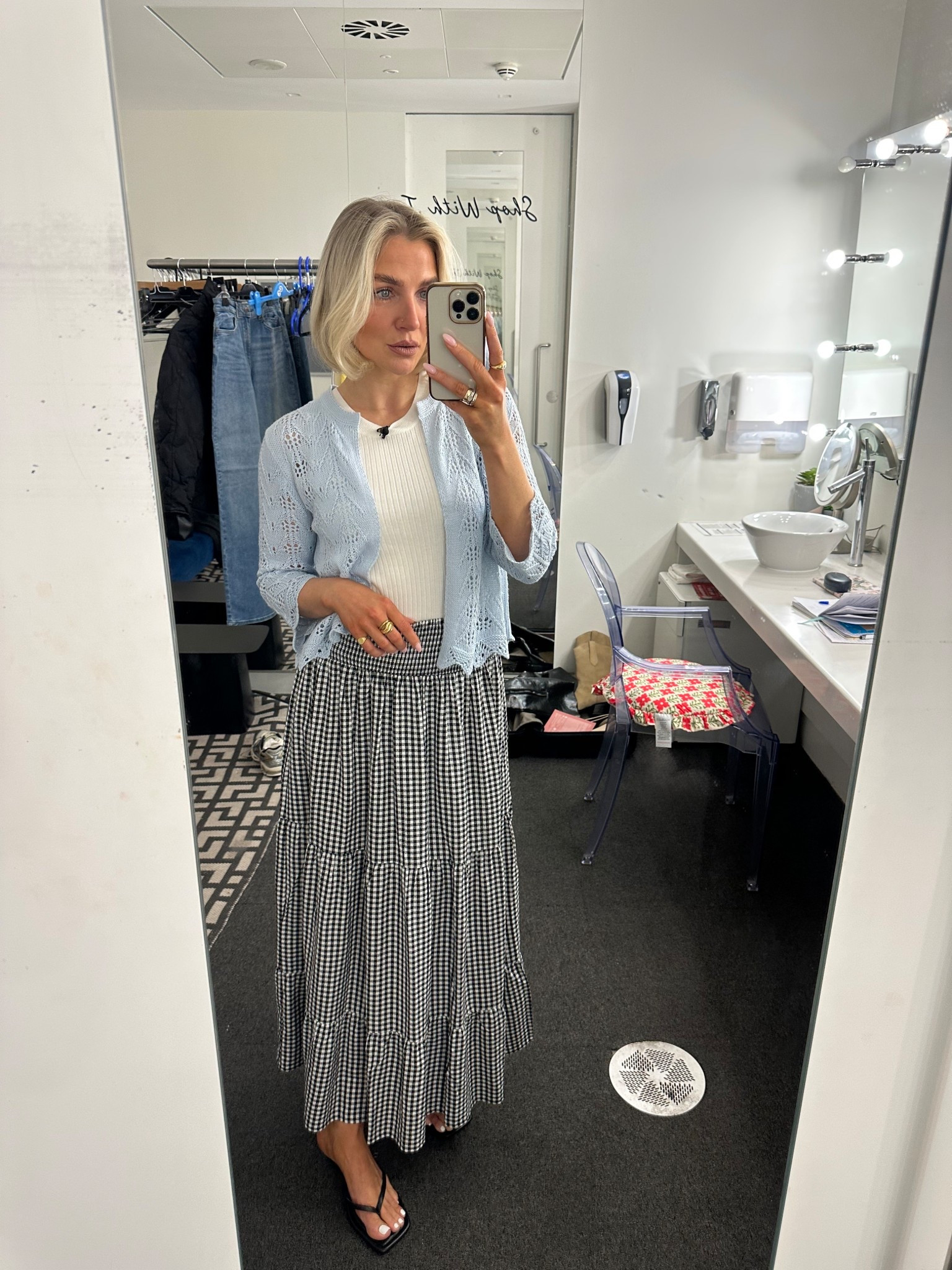 Crochet cardigan 
Baby blue cardigan 
Gingham skirt 
Spring outfits
Spring workwear 
Holiday outfits 

#LTKstyletip #LTKworkwear #LTKspring