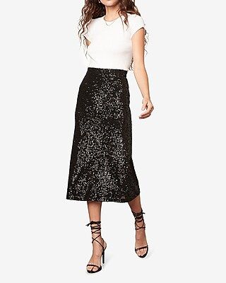 BB Dakota Black Sequin Midi Skirt | Express