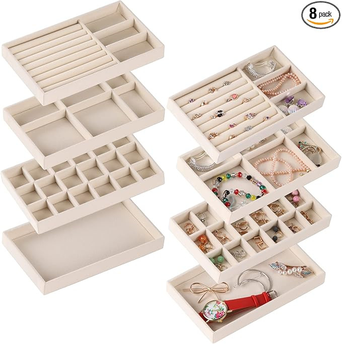 Set of 8 Stackable Jewelry Organizer Stackable Trays,Jewelry Drawer Inserts Container Display Cas... | Amazon (US)