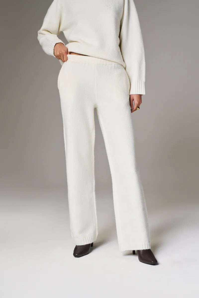 FLUFFY KNIT EMBLEM EMBROIDERED JOGGER - OFF-WHITE | The Couture Club