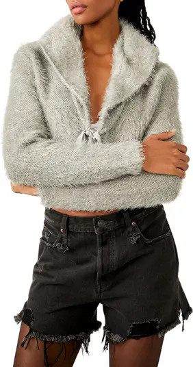 Mina Tie Front Eyelash Chenille Crop Cardigan | Nordstrom