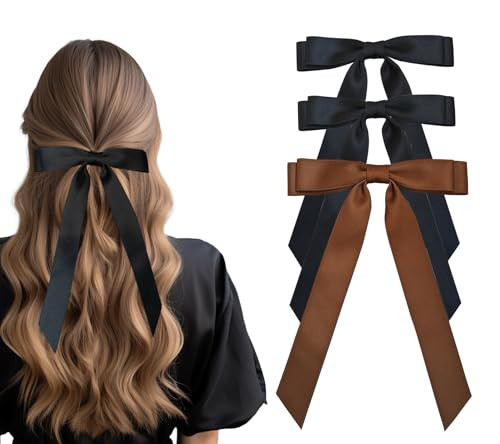 TOPSTUFF 3PCS Hair Clip Bows for Women, Hair Accessories for Girls with Metal Clips, Bow Knot Barrettes for Hair Ribbons, (Black Black Brown) | Amazon (US)
