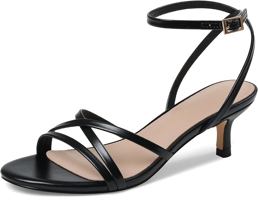 CYNLLIO Strappy Kitten Heels for Women Ankle Stap Round Open Toe Sandals 2 Inch Low Heel Sandalia... | Amazon (US)