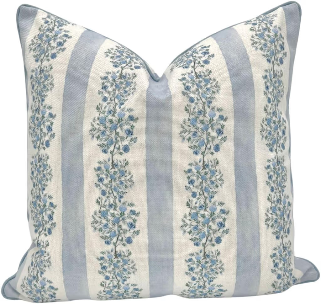 “The Juliet” Floral Block Print Pillow Cover – Soft Blue and Off-White Decorative Throw Pil... | Amazon (US)