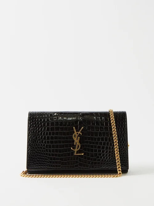 Saint Laurent - Ysl-plaque Croc-effect Leather Cross-body Bag - Womens - Black | Matches (UK)