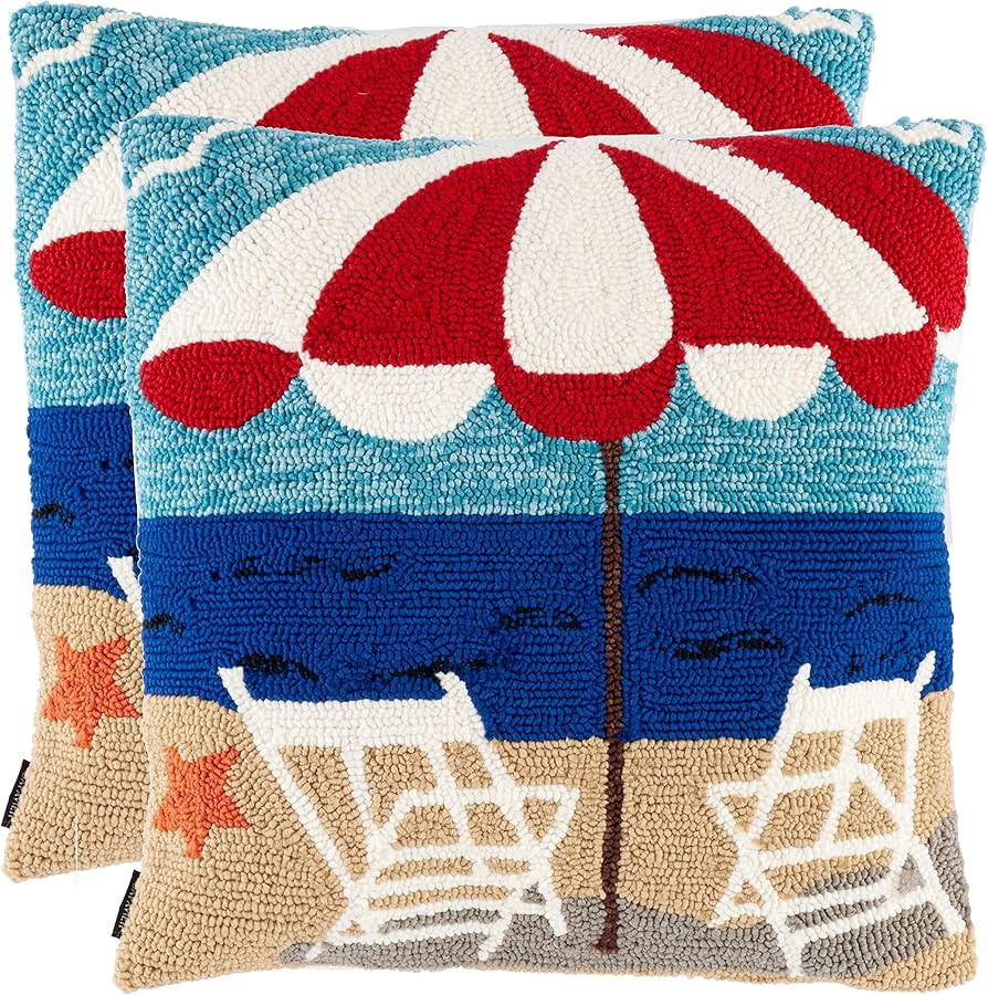 SAFAVIEH PPL111A-2020-SET2 Soleil Pillow Collection Indoor Outdoor 20" Square Beach Chair Pillow, Nautical Blue | Amazon (US)