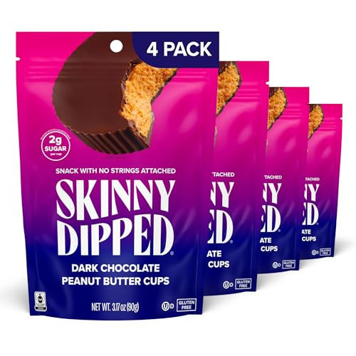 SkinnyDipped Dark Chocolate Peanut Butter Cups, 2g Sugar per Cup, Keto Friendly, Low Carb, Gluten Free, 3.2oz, 4 Pack (24 Cups Total) | Amazon (US)