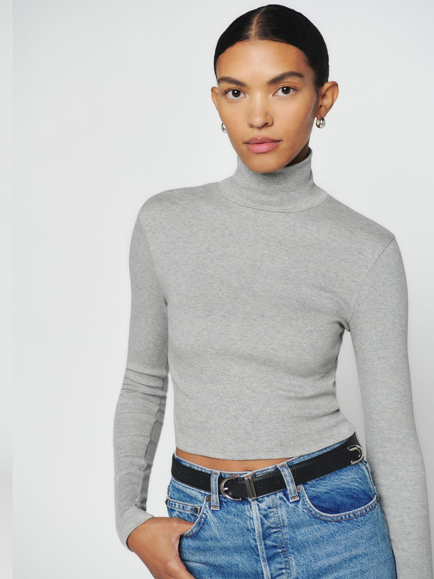 Davy Cropped Ribbed Turtleneck Tee | Reformation (Global)