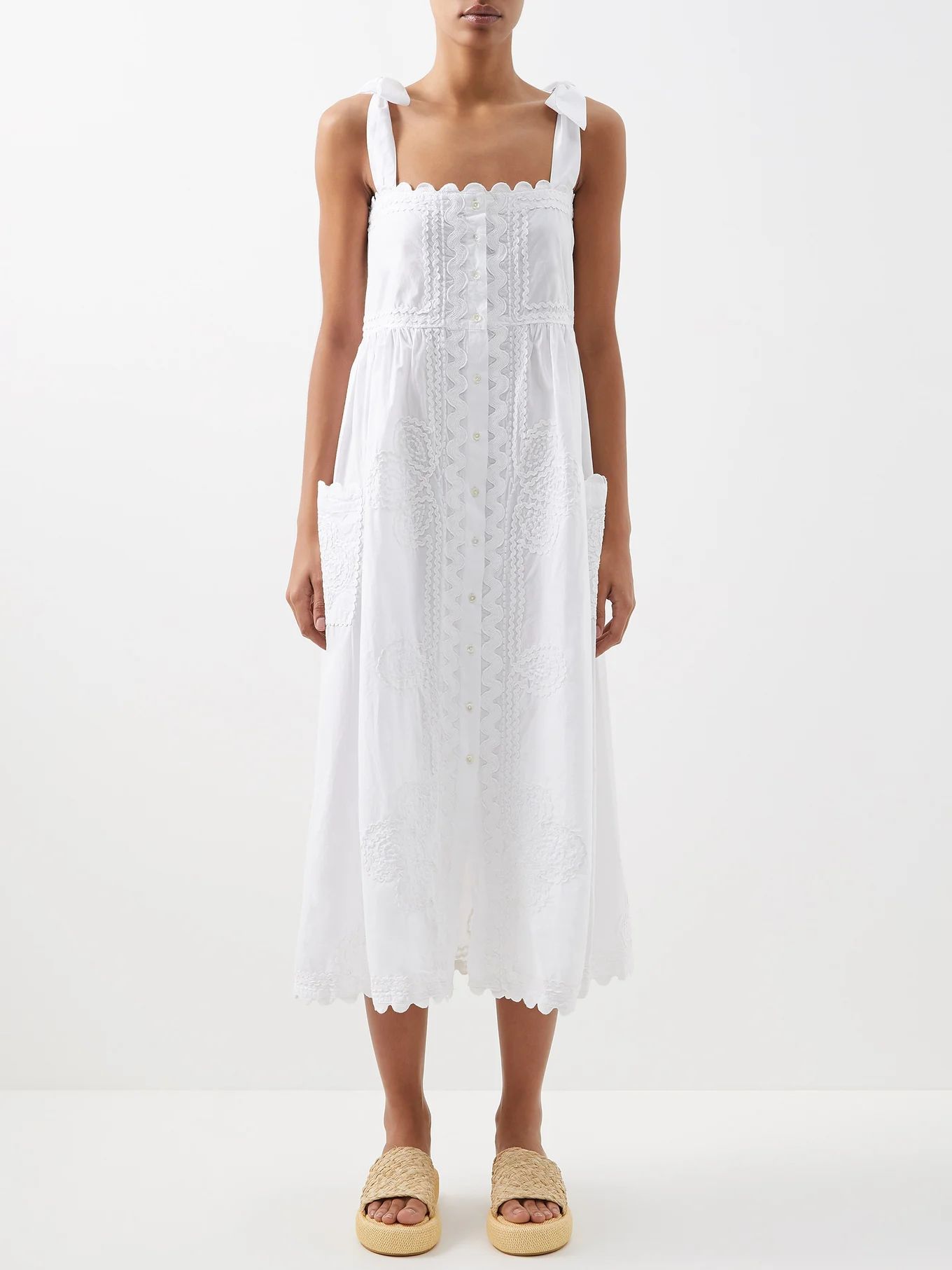 Tie-shoulder cotton-poplin midi dress | Juliet Dunn | Matches (US)