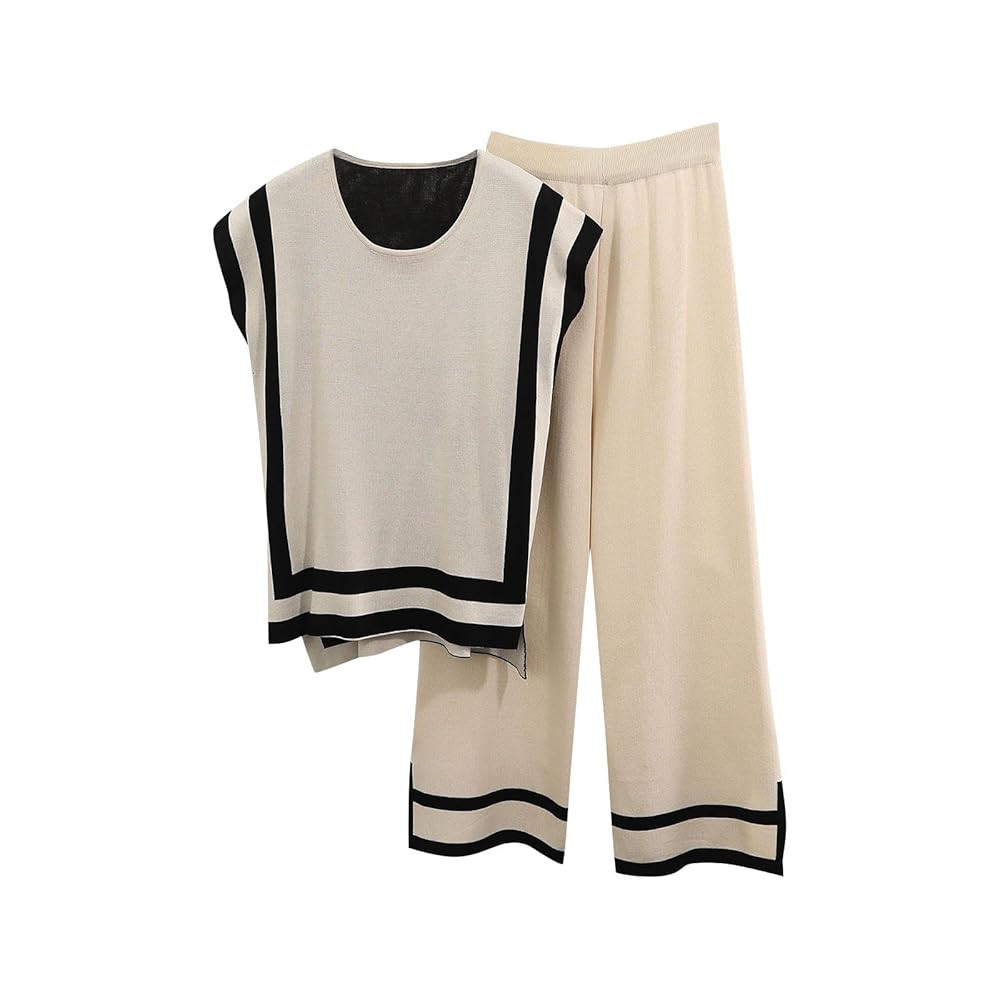 TANGNADE Womens Two Piece Outfits Knit Pullover Cap Sleeve Sweater High Waisted Pants Lounge Set ... | Amazon (US)