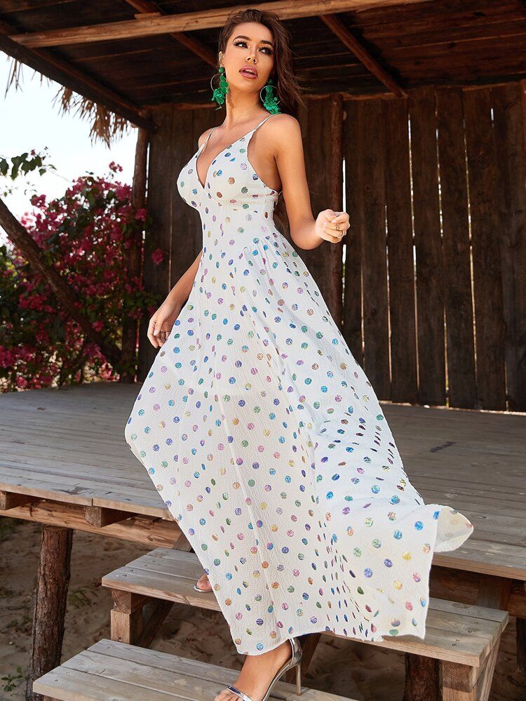 Polka Dot Print Maxi Cami Dress | SHEIN