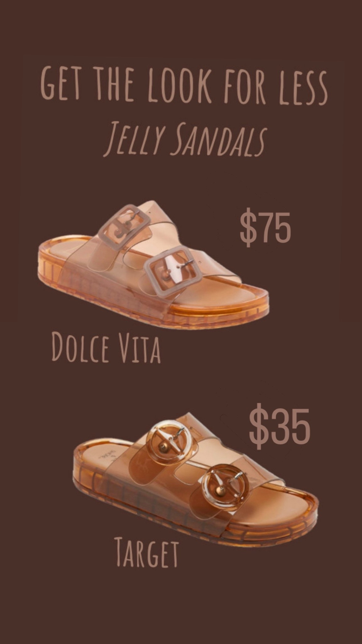These jelly sandals are perfect for the beach or anywhere now that it's warming up outside! Linking both pairs and some similar options for you.
.......
Beach trip beach sandals beach shoes jelly sandals jelly slides tortoise sandals revolve sandals target shoes target sandals target new arrivals target finds dolce vita dupe Dulce vita Sansald summer sandals spring sandals travel look spring break outfit spring break look 

#LTKspringtrends #LTKSaleAlert #LTKTravel